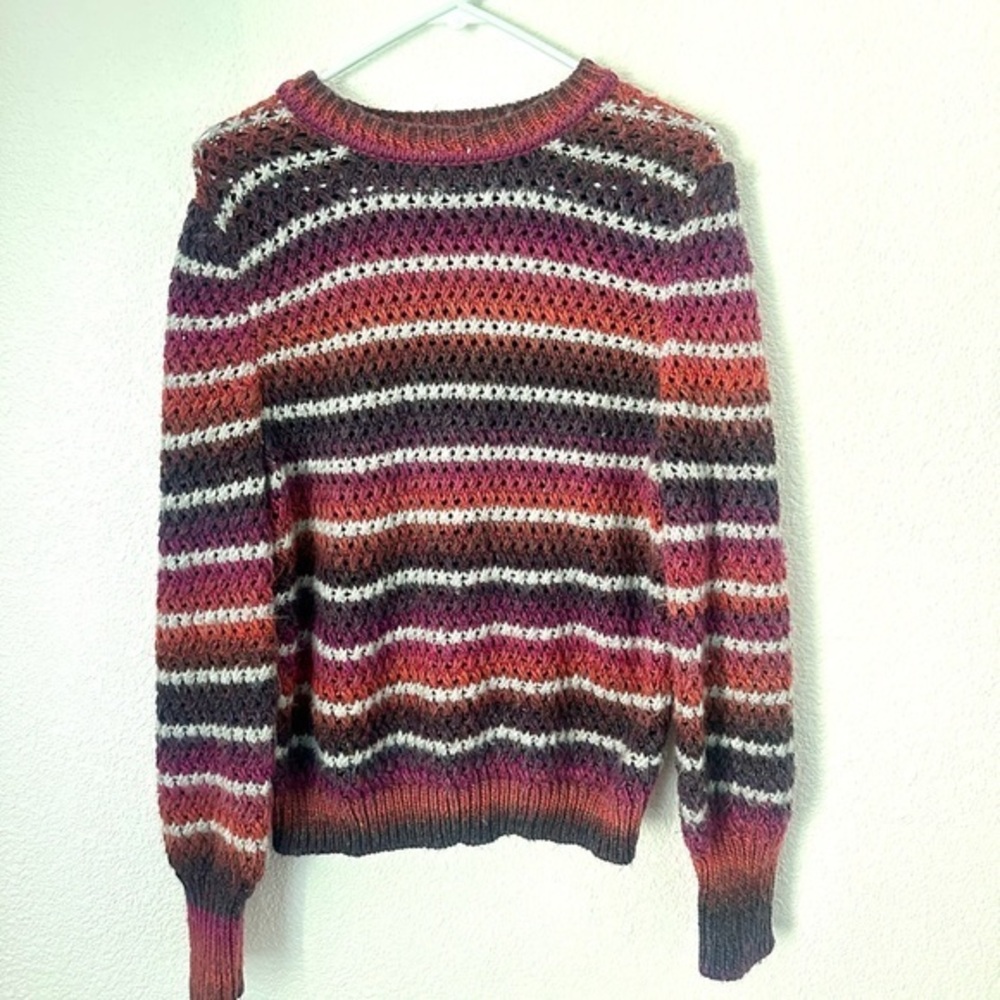 A.n.a. Knit Sweater Women’s L Pink Orange Striped Crew Neck Pullover